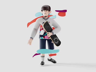 Animated 3D Olympics Skateboarding Character 3d 3d model animation bright colours c4d cinema 4d helmet illustration mixamo olympic olympics skateboard skateboarding substancepainter tokyo zajno