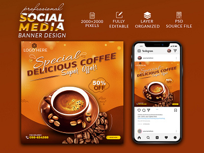 Social Media post Design /Coffee banner ad banner ads cafe ads coffee banner design facebook banner facebook post food poster illustration instagram post logo restaurant ads resturant post social media ads social media post ui