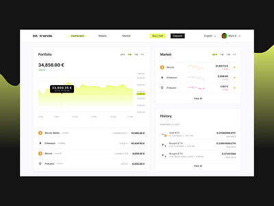 Cryptocurrency exchange dashboard application bitcoin buy crypto cryptocurrency dashboard deposit ethereum exchange financial fintech market polkadot portfolio rates sell swap wallet web withdraw