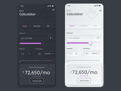 Neumorphism Calculator | DilyUI 004 app design bank calculator clean creative dailyui darkmode design finance graphic design illustration loan minimal mortgage neumorphism skeumorph ui ux