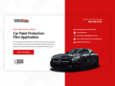 Paint Protection Film Landing Page advertising campaign car car landing page car website design digital design landing page lead gen luxury car website paint protection film ppc marketing ppf tesla tint my ride ui unbounce pages ux