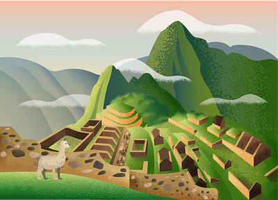 Machu Picchu 36daysoftype alpacas illustration machu picchu peru vector world of wonder