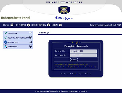 University of Ilorin portal Interface design ui ux