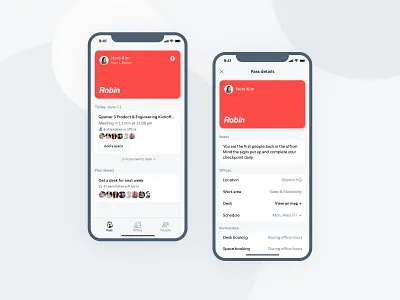 Office Pass detail exploration android card ui detail screen detail view feed hybrid work ios mobile ui