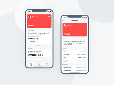 Office Pass detail exploration android card ui detail screen detail view feed hybrid work ios mobile ui