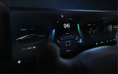 Futuristic EV Dashboard automotive car dashboard car panel concept dark display electric car futuristic interface kilometers motor design music player tesla