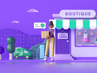 An Post illustration #1 3d 3d illustration anpost branding c4d ci cinema 4d store ui