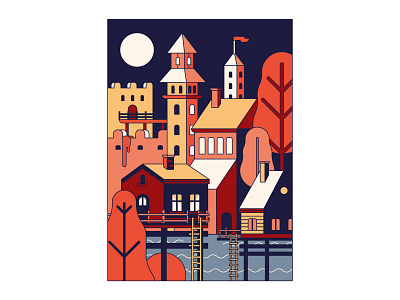 Lake Town illustration branding clean design flat graphic design illustration illustrator lake minimal town ui vector