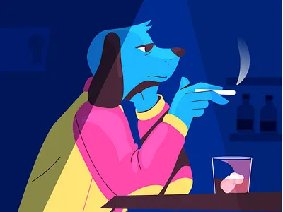 Bar, Dog & thoughts animal bar character design color dog illustration sad smoke thoughts