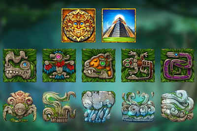 Set of slot symbols for the Mayan themed game casino art casino design digital art gambling game art game design game designer graphic design mayan design mayan slot mayan symbols slot art slot design slot game art symbol design symbols art