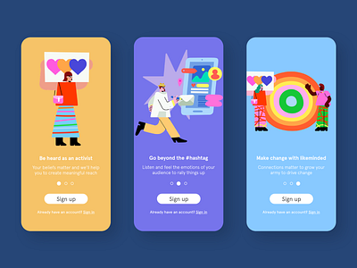 DailyUI #023 - Onboarding screens - activist network 023 activism app community daily daily ui dailyui dailyui023 onboarding screens social network ui ux