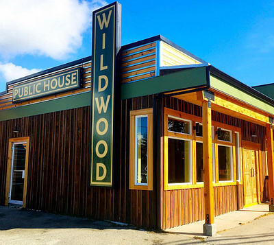 Signage Design: Wildwood Public House, Powell River, BC branding design jesse ladret logo malcontent creative powell river signage typeography vancouver island victoria bc wildwood pub