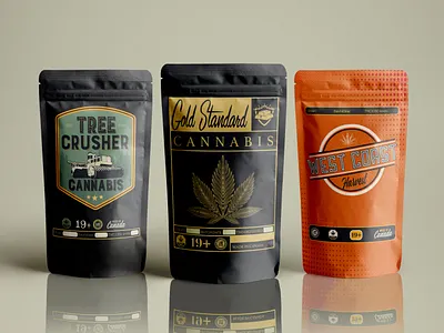 Package Design: Gold Standard Edibles, Mackenzie, BC branding canada cannabis design illustration jesse ladret logo malcontent creative package design packaging print treecrusher type typography vancouver island vector victoria victoria bc
