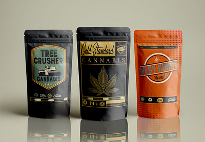 Package Design: Gold Standard Edibles, Mackenzie, BC branding canada cannabis design illustration jesse ladret logo malcontent creative package design packaging print treecrusher type typography vancouver island vector victoria victoria bc