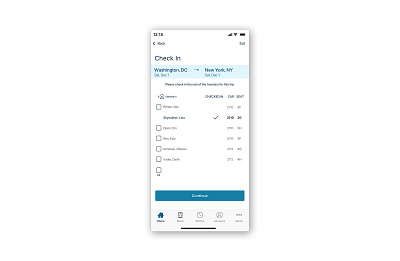 Amtrak Check in App - Multiple Traveler Screen app clean dashboard design ui ux