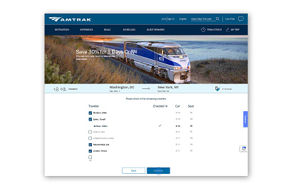 Amtrak Desktop - Multiple Travelers branding clean dashboard design ui ux