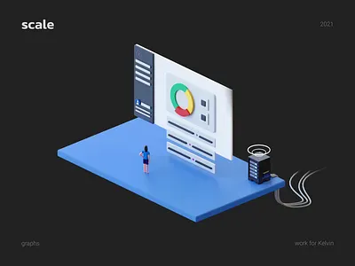Scale 3d blender cables dashboard data graph illustration information scale server