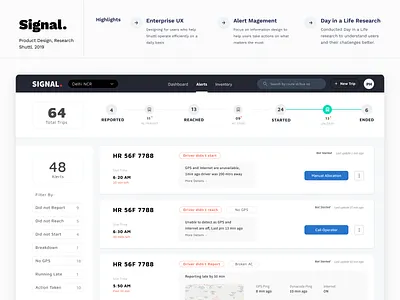 Shuttl Signal bus pooling dashboard enterprise interface operations portal research tool tracking ui users ux visuals web web product