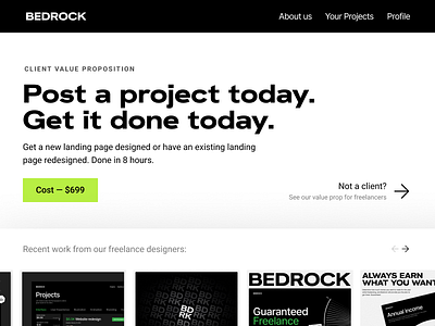Bedrock Landing Page desktop freelance landing page ui