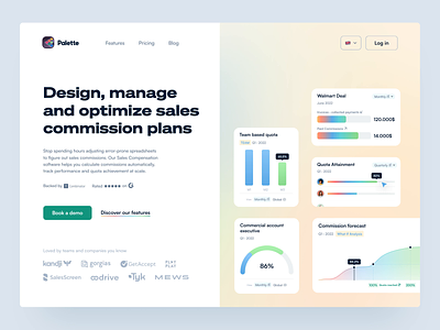 Palette ✴ Website analytics branding colorful finance fintech home page homepage illustrations integrations landing landing page logo money navigation patterns product design responsive revenue saas visual identity