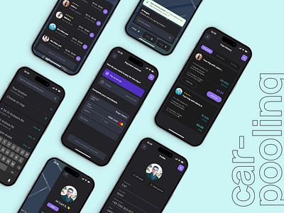 Car-Pooling & Navigation App UI Kit carpooling dark theme design inspiration interface design mobile app navigation profile ui ui kit