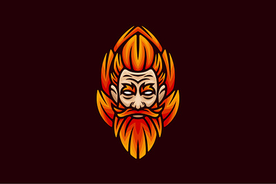 Fiery Man Logo angry beard branding design exclusive fiery fire flame gentle gentleman hot illustration logo mad man mustache people red vector
