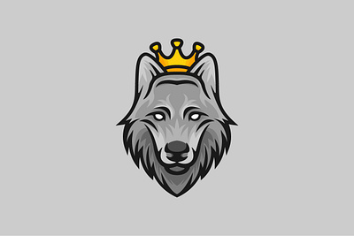 King Wolf Logo animal branding cartoon crown design exclusive face front grey head illustration king life logo mascot pride royal vector wild wolf