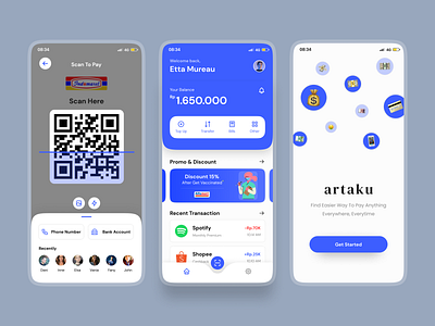 artaku • E-wallet App app branding design e wallet finance graphic design minimal money ui ux