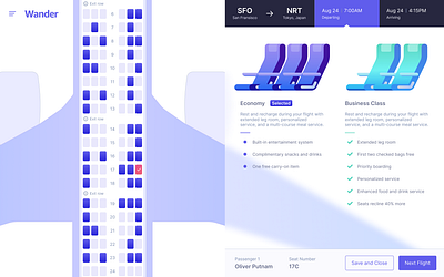 Flight Seat Selection product design ui ux