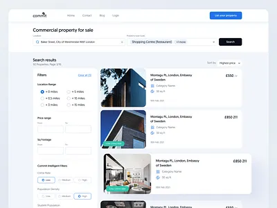 Commercial property platform app clean design filters house interface minimalistic property property listing real estate search ui ux website