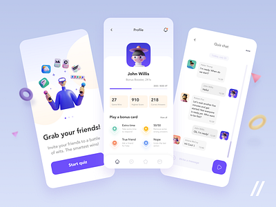 Team Building App achievements app chat design events events app gamification human resources illustration management mobile mvp online profile purrweb quiz startup team building ui ux
