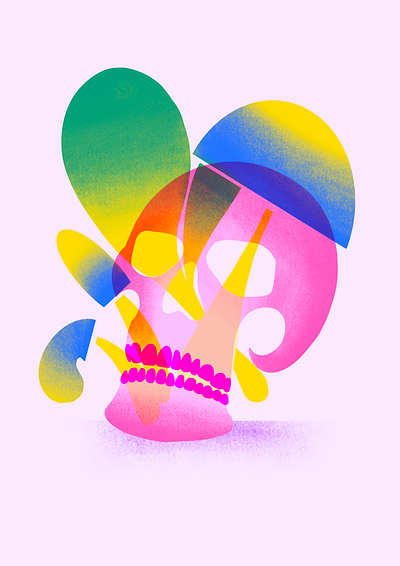 Skull Mushrooms colourful illustration procreate riso art risography style