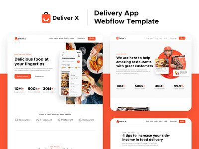 Cards - Deliver X | Mobile Delivery App Webflow Template mobile app