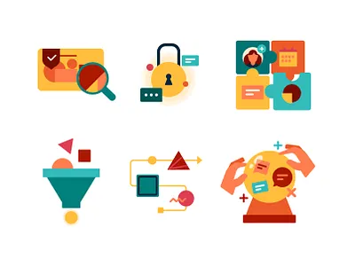 Icons set for Sinch 2d analytics automate business design flat future proof graphic design hassle free icons illustration increase conversion integration prevent graud ui vector