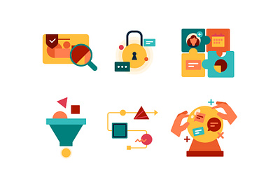 Icons set for Sinch 2d analytics automate business design flat future proof graphic design hassle free icons illustration increase conversion integration prevent graud ui vector