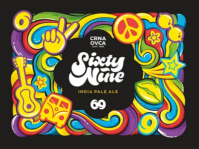 Sixty Nine design 80s acid beer label branding craft beer design font graphic design hippy hops icon icon set illustration lettering logo sixty nine trippy typo ui ux vector