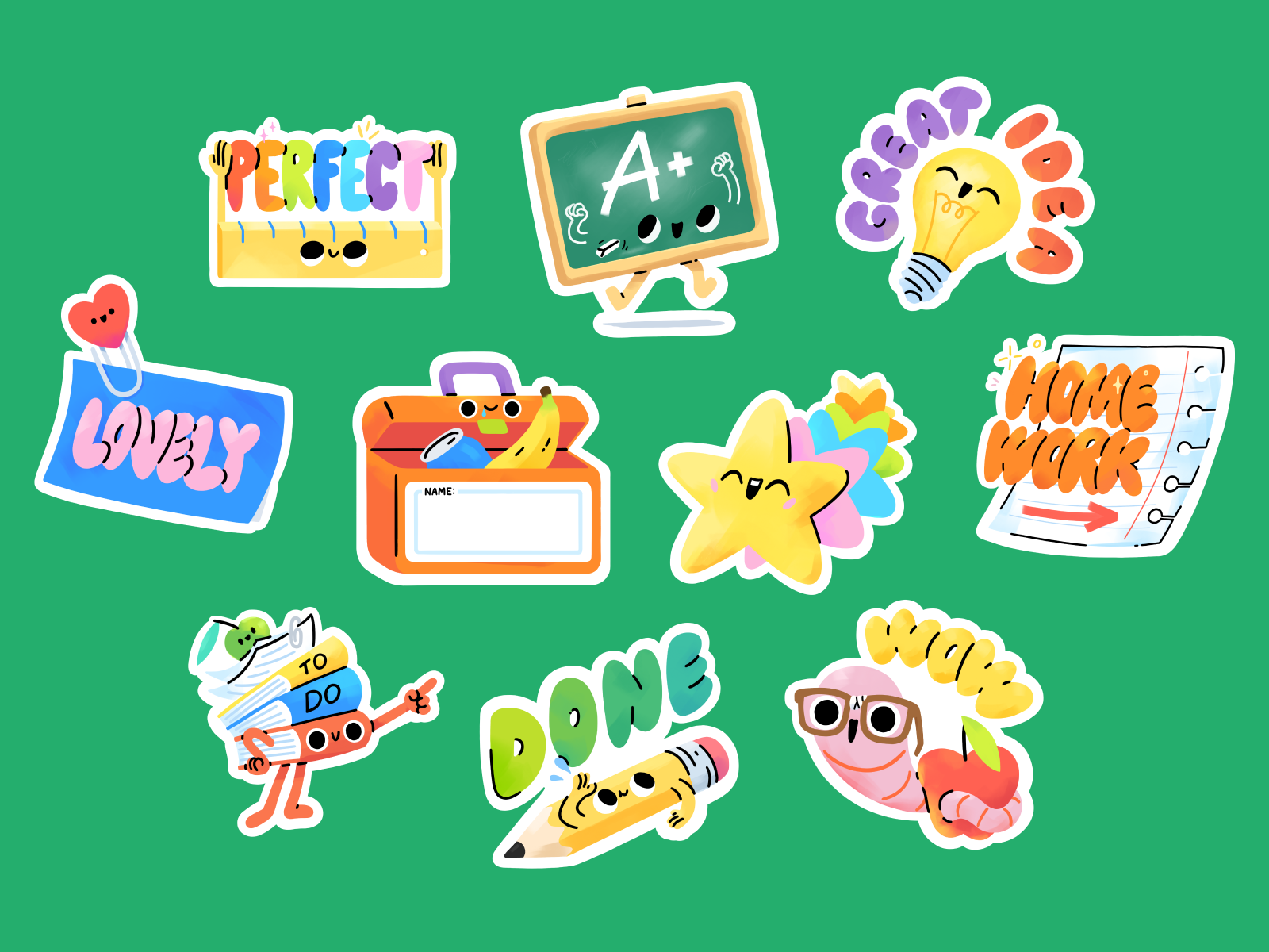 Back to school for Figma a back to school blackboard books character education figjam figma heart idea illustration lovely lunchbox mishax ruler school star sticker stickerpack stickers