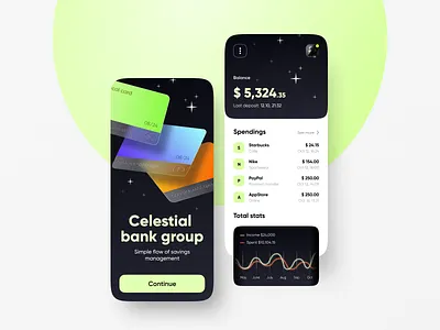 Celestial - Banking mobile app analytics app application balance bank banking banking app banking card credit card dashboard finance finances fintech app interface mobile banking mobile design spendings transfer ui ux