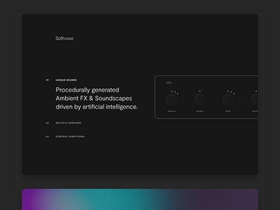 Softwave - Exploring page modules audio clean dark gradient layout minimal software typography ui web design webdesign