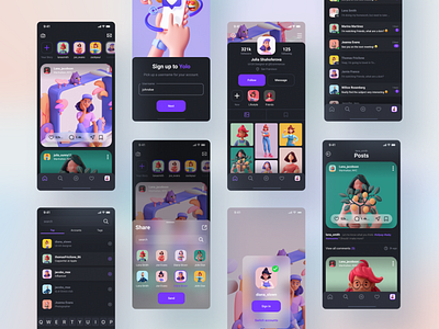 SOCIAL MEDIA UI KIT app instagram mobile mobile app shot social media ui ui kit ui ux ui8 ui8net uikit