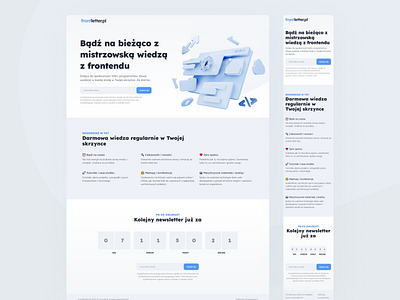 Frontletter.pl - newsletter landing page branding clean code design developer emoji front end frontend homepage illustration landing page light mail newsletter programming trends ui ux website white