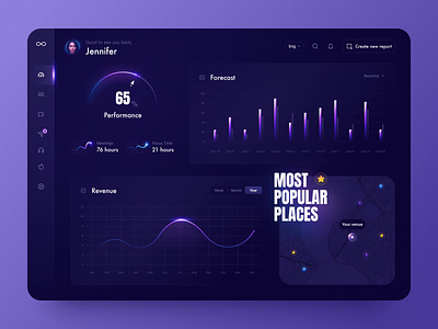 Futuristic Dashboard 🔥 clean dark dashboard design graph interface map motion navigation stat ui ux