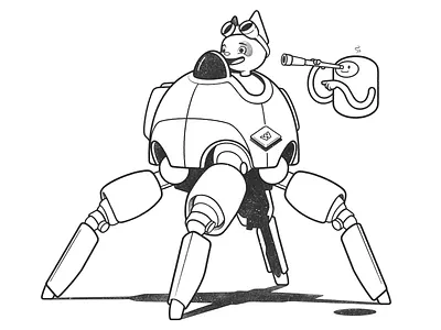 website alerts black and white cartoon cat character design comic concept concept art illustration line mech minimal monochrome product design robot ui ux web design