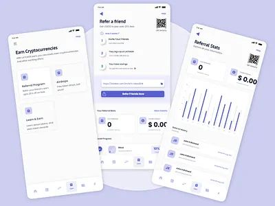 Referral Page UI adobe xd app application clean ui crypto app crypto referral crytpcurrency exchange daily inspiration dailyui design illustration modern ui qr code refer and earn referral app referral code referral page referral page ui ui ux