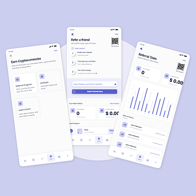 Referral Page UI adobe xd app application clean ui crypto app crypto referral crytpcurrency exchange daily inspiration dailyui design illustration modern ui qr code refer and earn referral app referral code referral page referral page ui ui ux