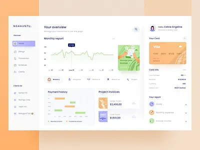 Invoicing Dashboard π branding business card chart design desktop financial graph green icon illustration invoice mobile money orange orely purple statistic ui website
