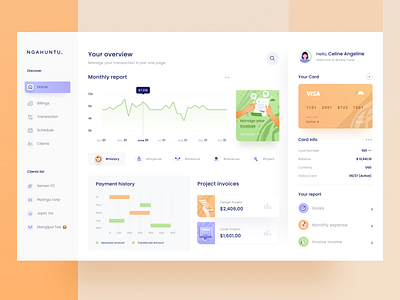 Invoicing Dashboard 📄 branding business card chart design desktop financial graph green icon illustration invoice mobile money orange orely purple statistic ui website