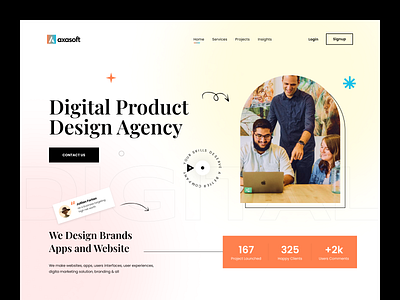 Digital Design Agency Landing Page agency banner branding design digital flat design flatdesign home page illustration landing page logo products startup ui ui design uidesign web design website