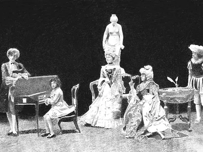 Masquerade party in nineteenth century 1800 art black and white canival century character drawing dress illustration masquerade nineteenth party piano procreate