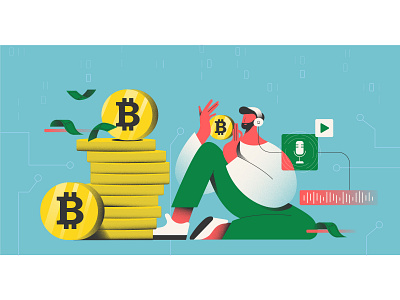 Cryptocurrency Podcast 2d illustration blog illustration character character design flat design flat illustration vector illustration